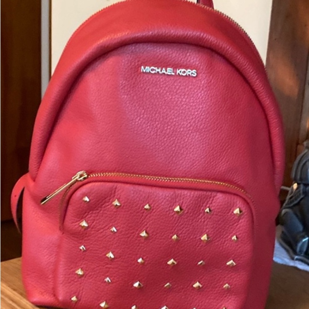 Michael Kors Red and Gold Studded Backpack